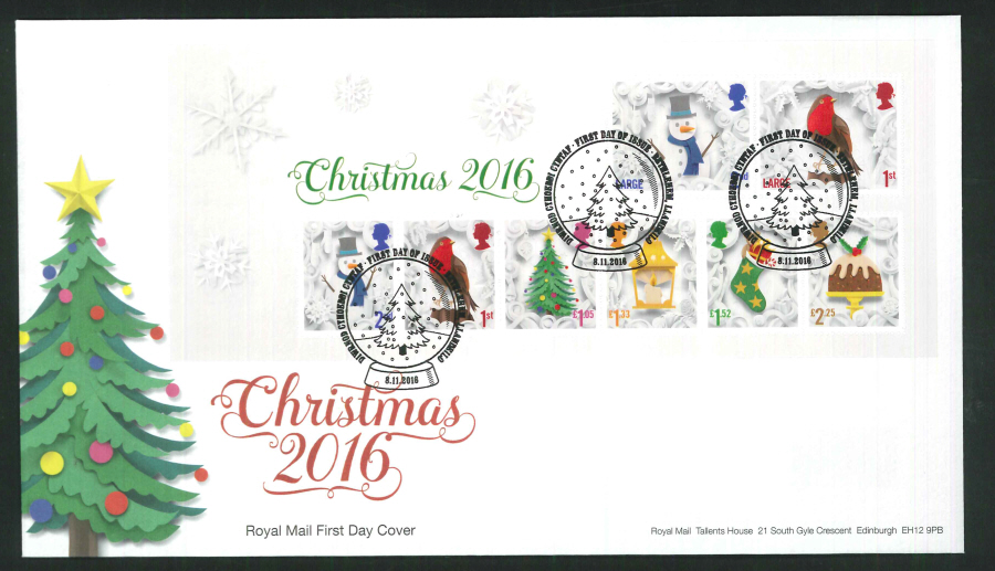 2016 - Christmas Miniature Sheet First Day Cover, FDI Bethlehem Llandeilo Postmark